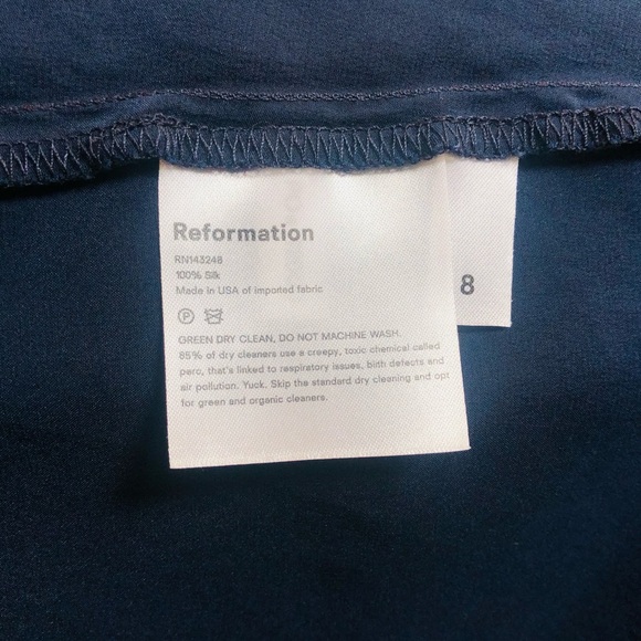 100% SILK REFORMATION NAVY BLUE ONE SHOULDER MIDI DRESS - Picture 7 of 11